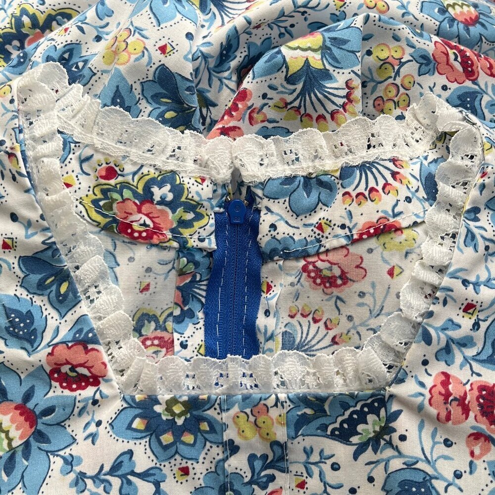 Vintage Floral Lace Mini Midi Dress Short Puff Poofed Sleeve Cottagecore Western - Picture 4 of 5